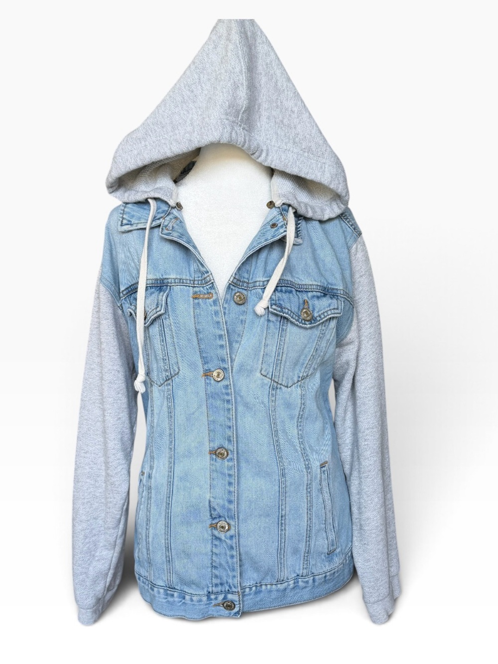 Forever 21 Los Angeles soft Denim Hoodie Jacket Y2K Streetwear Size L